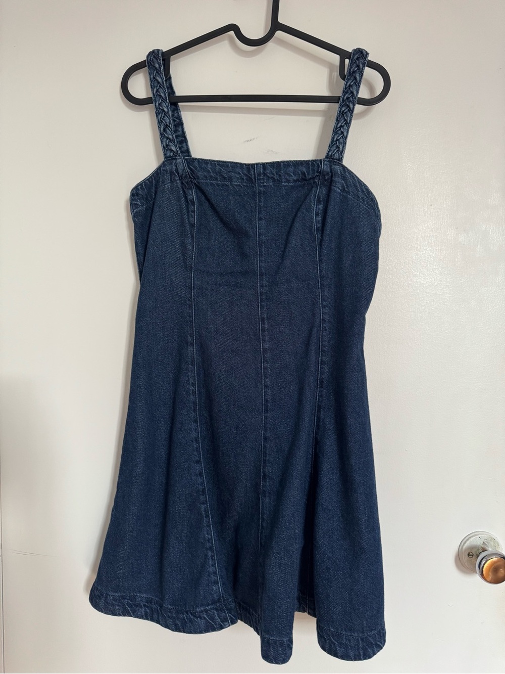 H&M Denim Blue Flared Mini Dress With braided straps Jean - Picture 5 of 8